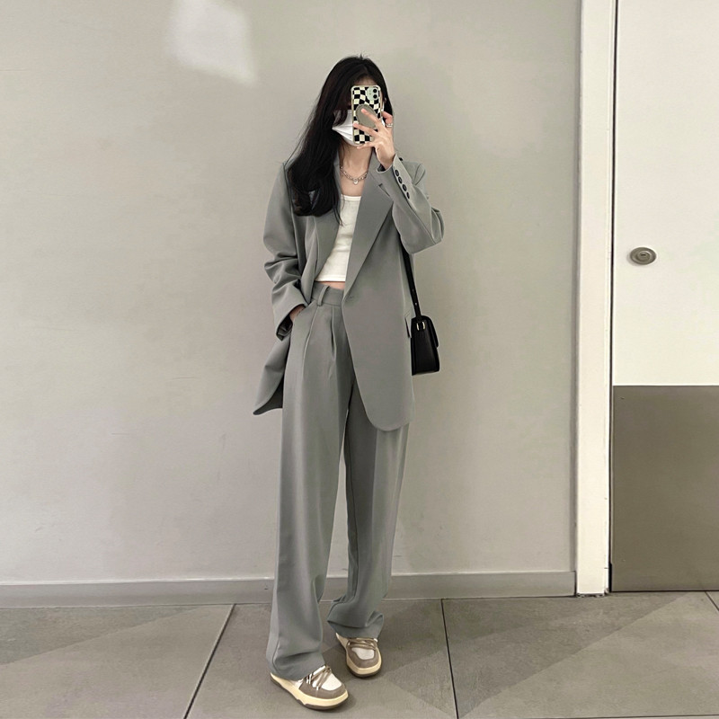 灰色女春秋装韩版小个子宽松子时尚套装