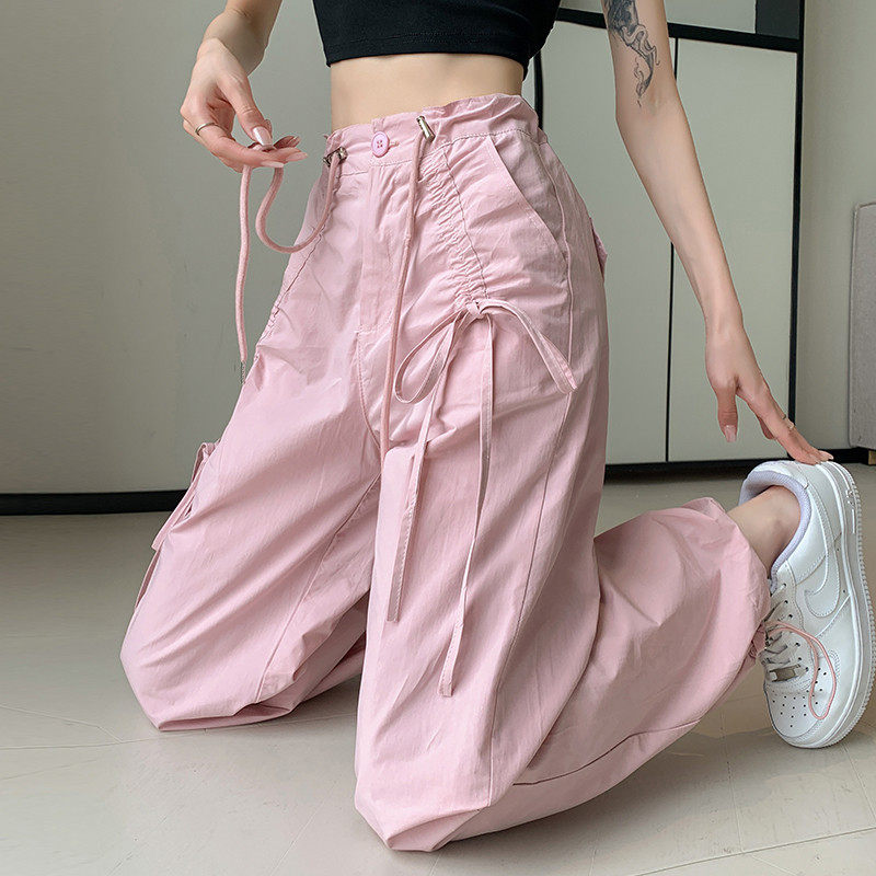 美式速干工裤女2025抽绳束脚直筒运动宽松休闲阔腿裤,女装/女士精品,休闲裤,淘宝优惠券,粉丝福利购,淘宝优惠卷