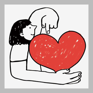 简约北欧卡通简笔画人物心形小清新儿童房装饰画贴画画芯自粘海报