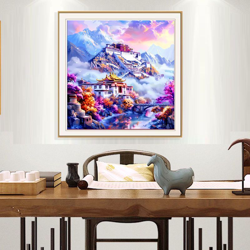 定制版权印花十字绣2024新款线绣布达拉宫风景画刺绣客厅欧式简单