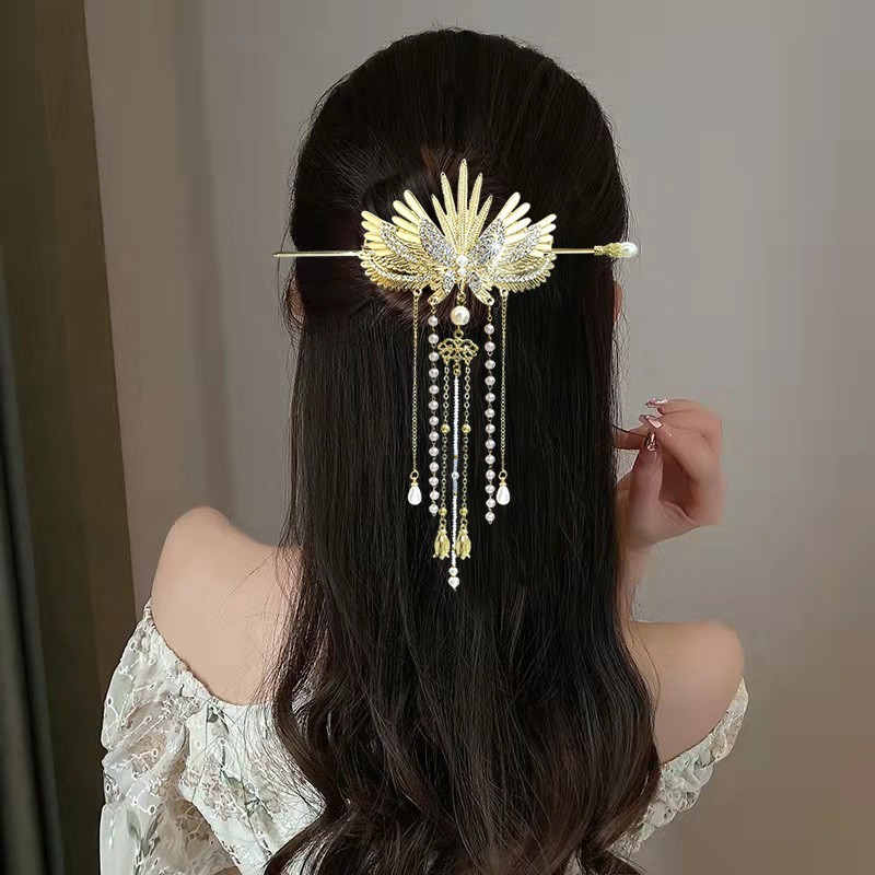 轻奢天使之翼组合发簪复古风流苏簪子汉元素日常发钗新款甜美发饰