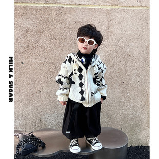 儿童开衫毛衣男童春秋季2024新品衫韩版帅气宝宝连帽线衣