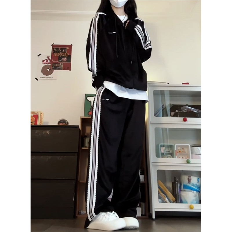 韩式风休闲运动套装女春秋款韩版学生宽松显瘦时尚跑步两件套