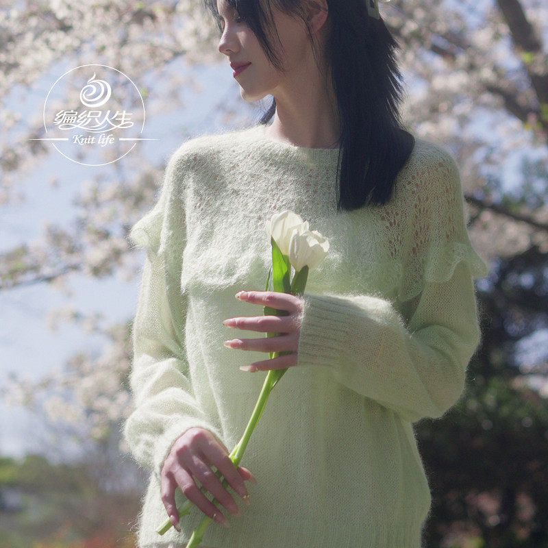 编织人生团织240薄绿 荷叶边育克毛衣材料包 手工DIY毛线编织棒针,服饰配件/皮带/帽子/围巾,DIY编织材料包,淘宝优惠券,粉丝福利购,淘宝优惠卷