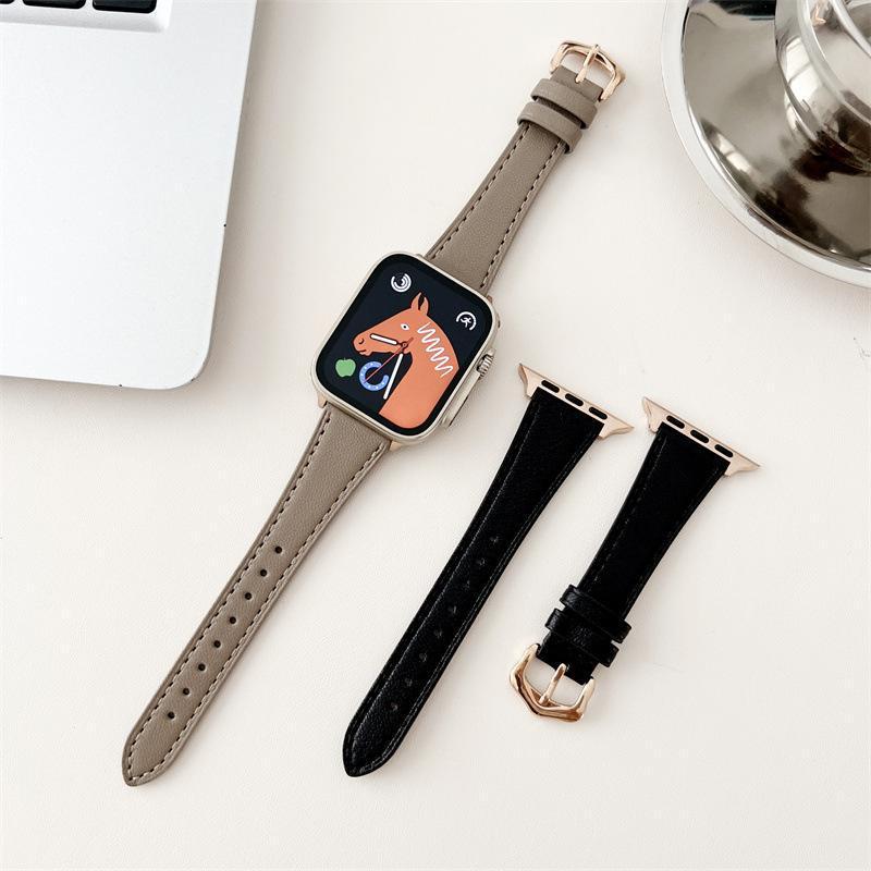 适用于iwatch7苹果8手表表带复古小蛮腰皮皇冠扣时尚百搭s654代se