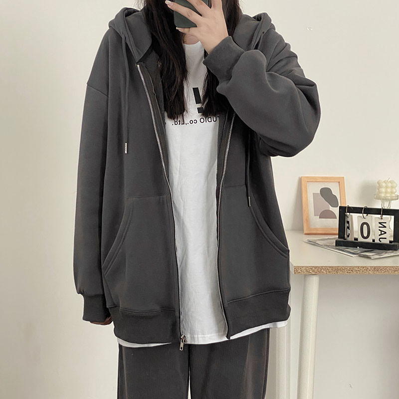 深灰色女薄款春秋2025新款韩版宽松慵懒风长袖ins潮