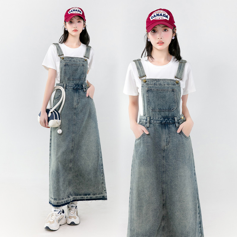 2024春秋新款韩版大码时尚休闲百搭牛仔背带裙中长款显瘦女