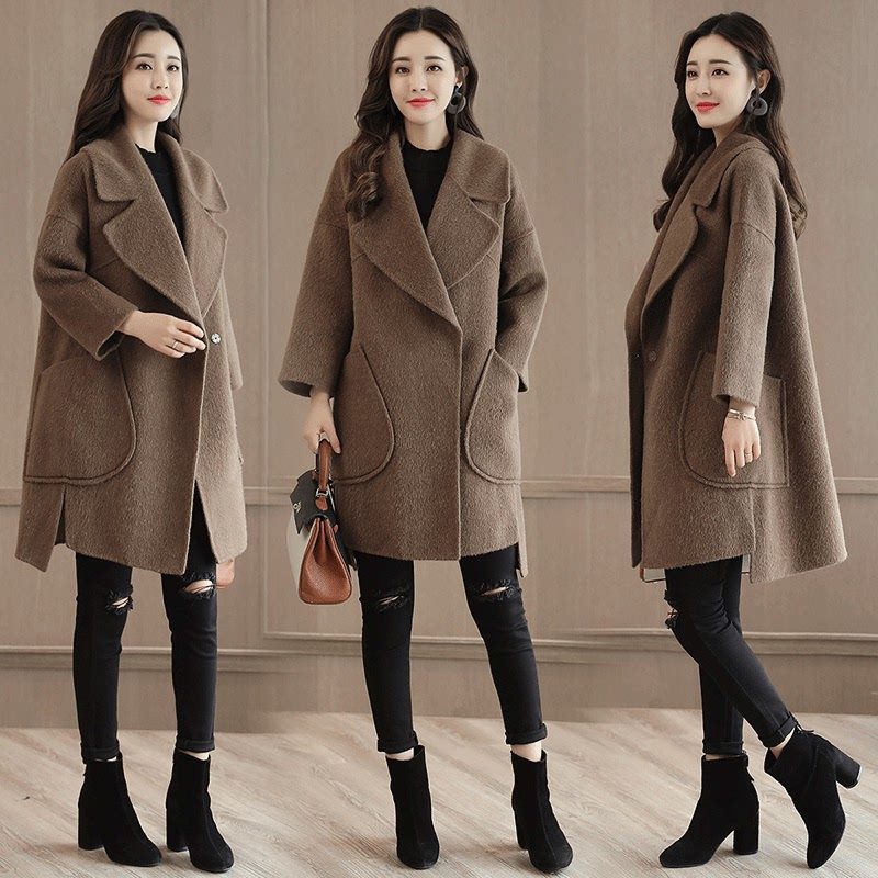 毛呢女2024秋冬新款韩版中款小个子宽松休闲时尚百搭呢子大衣,女装/女士精品,毛呢外套,淘宝优惠券,粉丝福利购,淘宝优惠卷