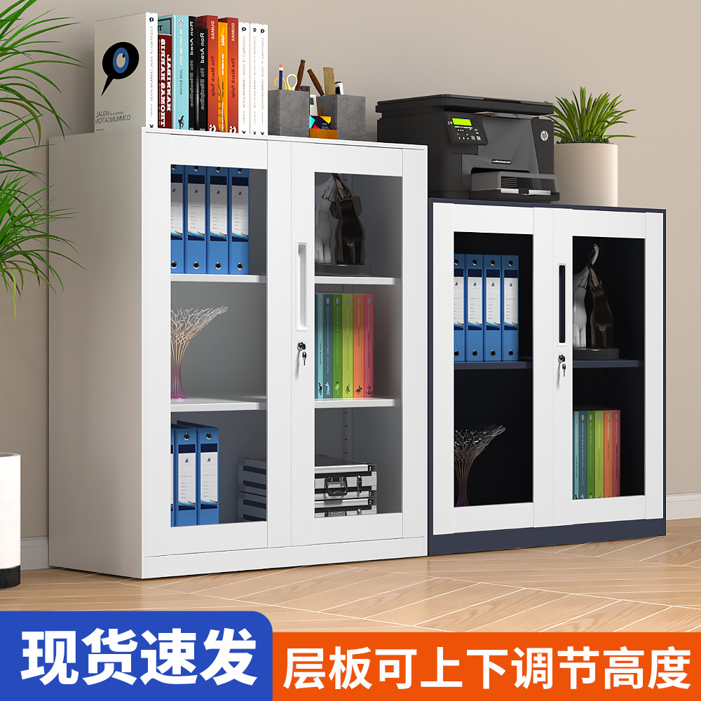 黑色铁皮柜办公储物柜文件柜档案柜资料收纳柜工具柜玻璃移门矮柜