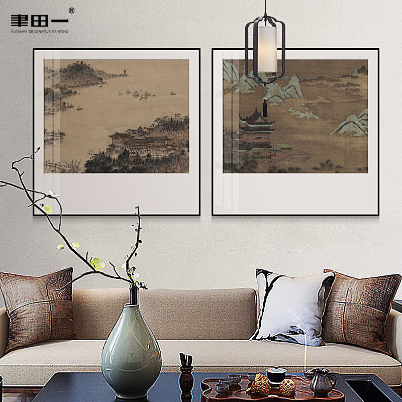 聿田一新中式客厅沙发背景墙挂画书房横版古画书房茶室装饰画,家居饰品,现代装饰画,淘宝优惠券,粉丝福利购,淘宝优惠卷