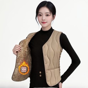 秋冬季女士马甲外穿加绒加厚款显瘦中老年保暖羽绒棉马夹坎肩