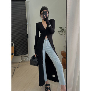 高级感黑色冰丝开衫女春夏中长款外搭显瘦长袖