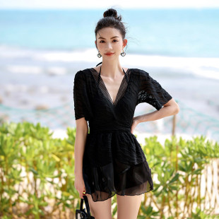 泳衣女超仙蕾丝性感露背聚拢大码 极速2025新款 微胖mm显瘦遮肚连体