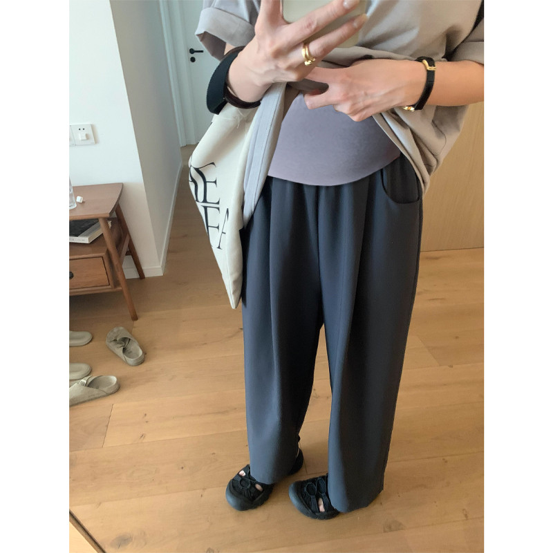 孕妇阔腿春季薄款外穿新款灰色裤垂感直筒九分裤春秋