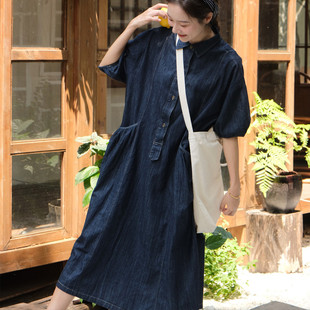 艺风谷夏季中女休闲日系韩版半开扣宽松显瘦牛仔