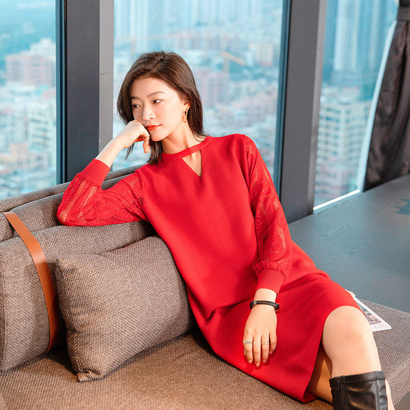 大码女新款2025早春胖mm蕾丝拼接洋气中长款打底裙