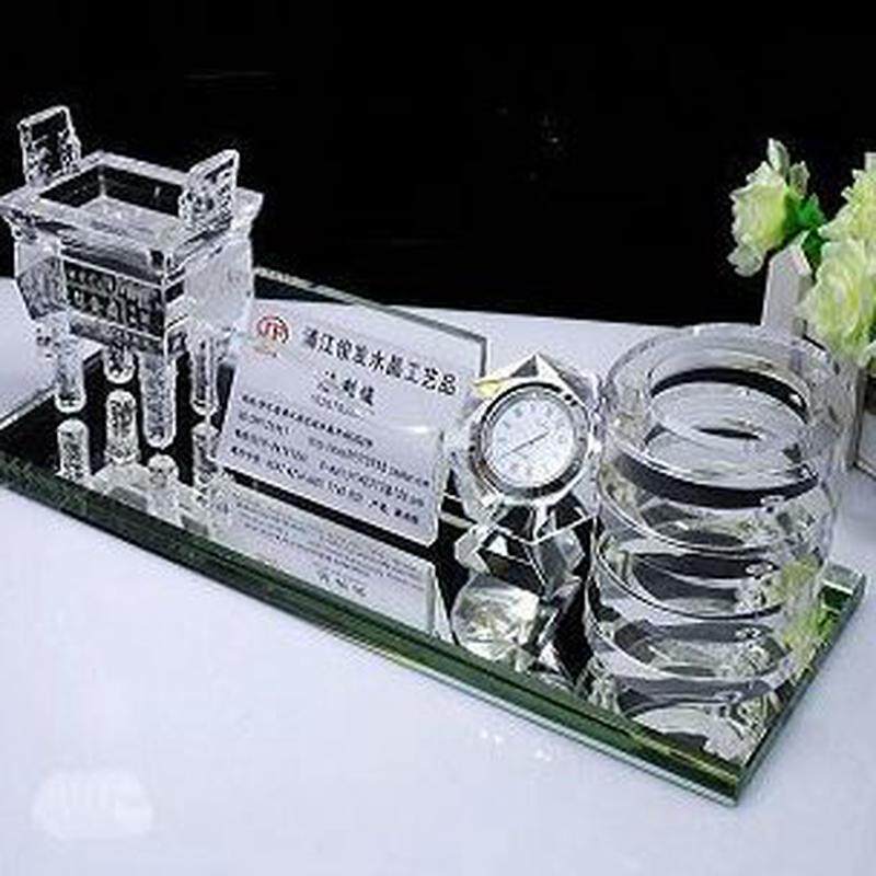 商务鼎 名片夹水晶送礼三件套企业纪念礼品会议 办公用品诚信笔筒