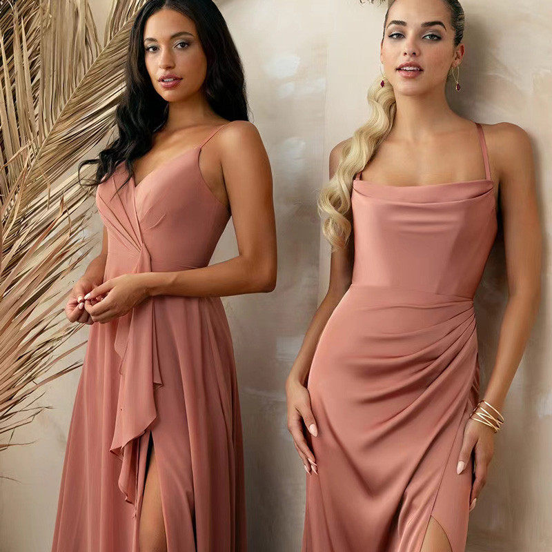 伴娘服2025新平时可穿姐妹团缎面高级感小众皮粉色