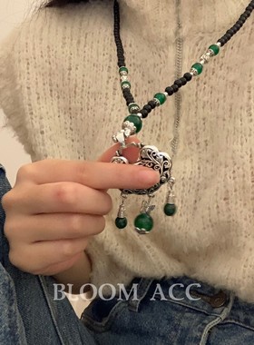 不被定义～新中式复古菩提民族风长命锁吊坠长款项链森系毛衣链