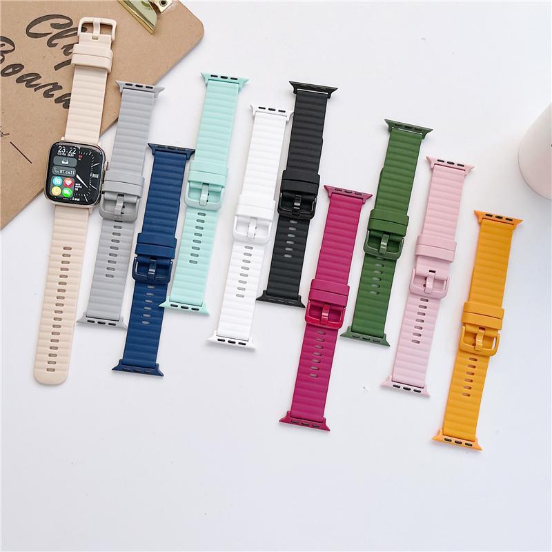 适用于apple watch8表带iwatch7苹果手表1-9代SE硅胶表带条纹男女