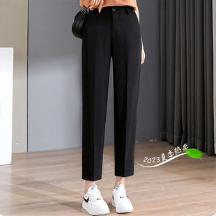 薄款裤女夏季垂感显瘦九分八分松紧腰黑色西裤