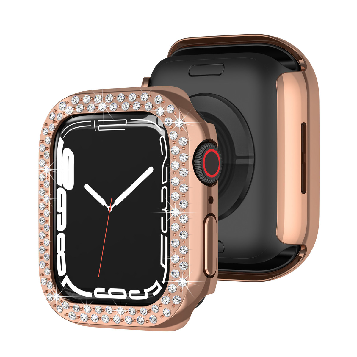 适用Apple iwatch7代手表壳PC电镀双排钻镂空苹果带钻手表保护套