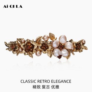 QILA/哎奇啦气质发夹后脑勺夹子珍珠发卡韩国头饰 弹簧夹一字夹