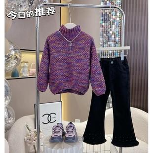 尚夏恩2024冬季新款韩版加厚毛衣女宝宝宽松中领保暖内搭