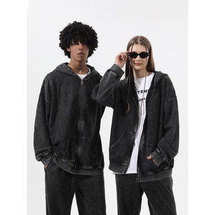 水洗做旧运动套装男女春秋宽松慵懒风休闲长裤炸街两件套