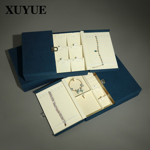 旭跃双开带盖超纤金属锁珠宝首饰盒手镯戒指饰品收纳盒大容量