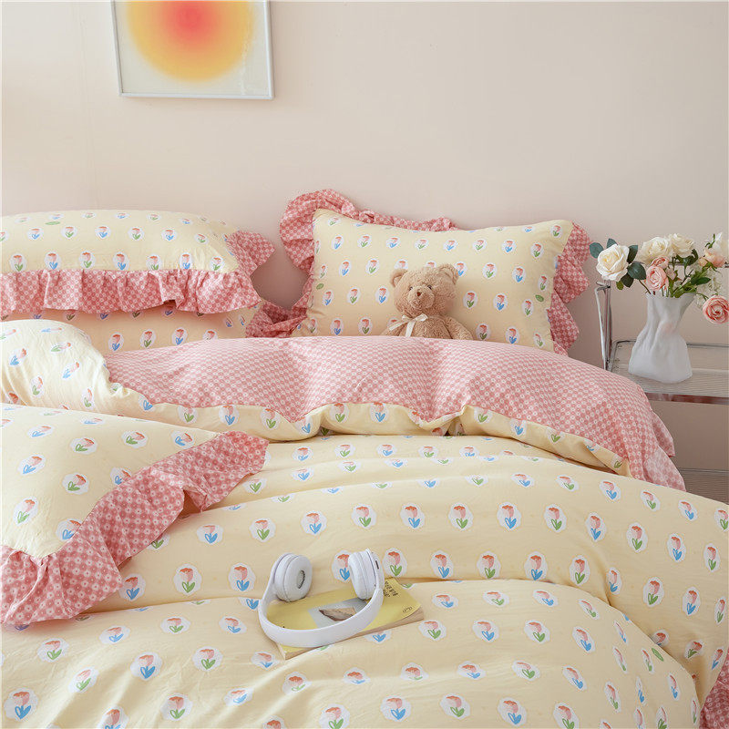 韩版田园网红4四件套花边公主风全棉纯棉床裙款床单被套床上用品,床上用品,床品套件/四件套/多件套,淘宝优惠券,粉丝福利购,淘宝优惠卷