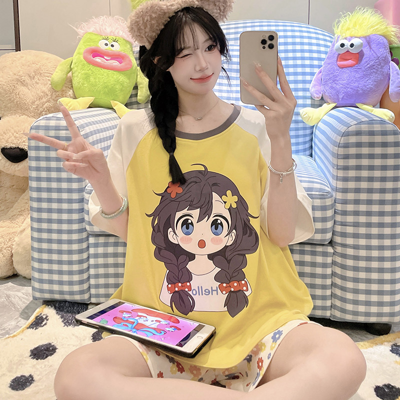 新品纯棉睡衣女夏季新款短袖薄款韩版ins甜美可爱少女大码家居服