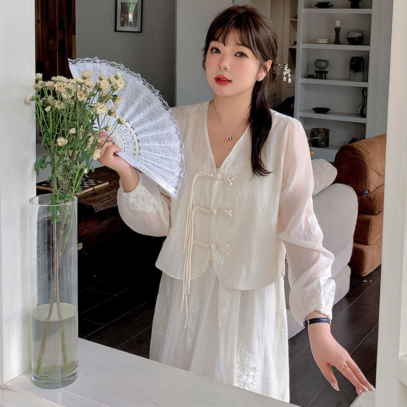 2024微胖大码新国风新中式开衫盘扣裙套装两件套,女装/女士精品,时尚套装,淘宝优惠券,粉丝福利购,淘宝优惠卷