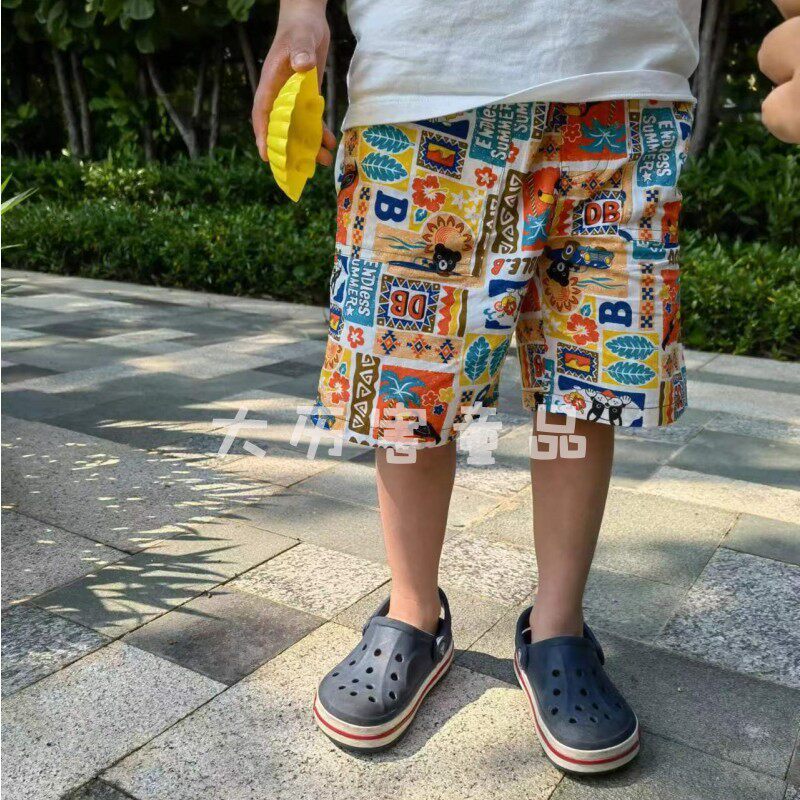 24年新款miki儿童 男孩海边度假黑熊旅行休闲5分裤