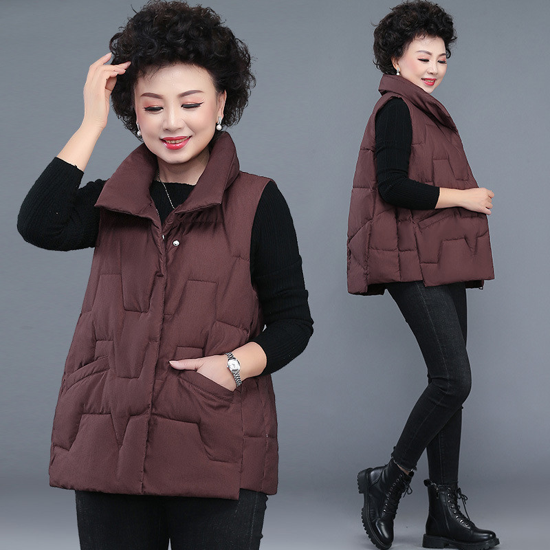 中年妈妈冬装短款羽绒棉服马甲大码老年女秋冬季外穿马夹