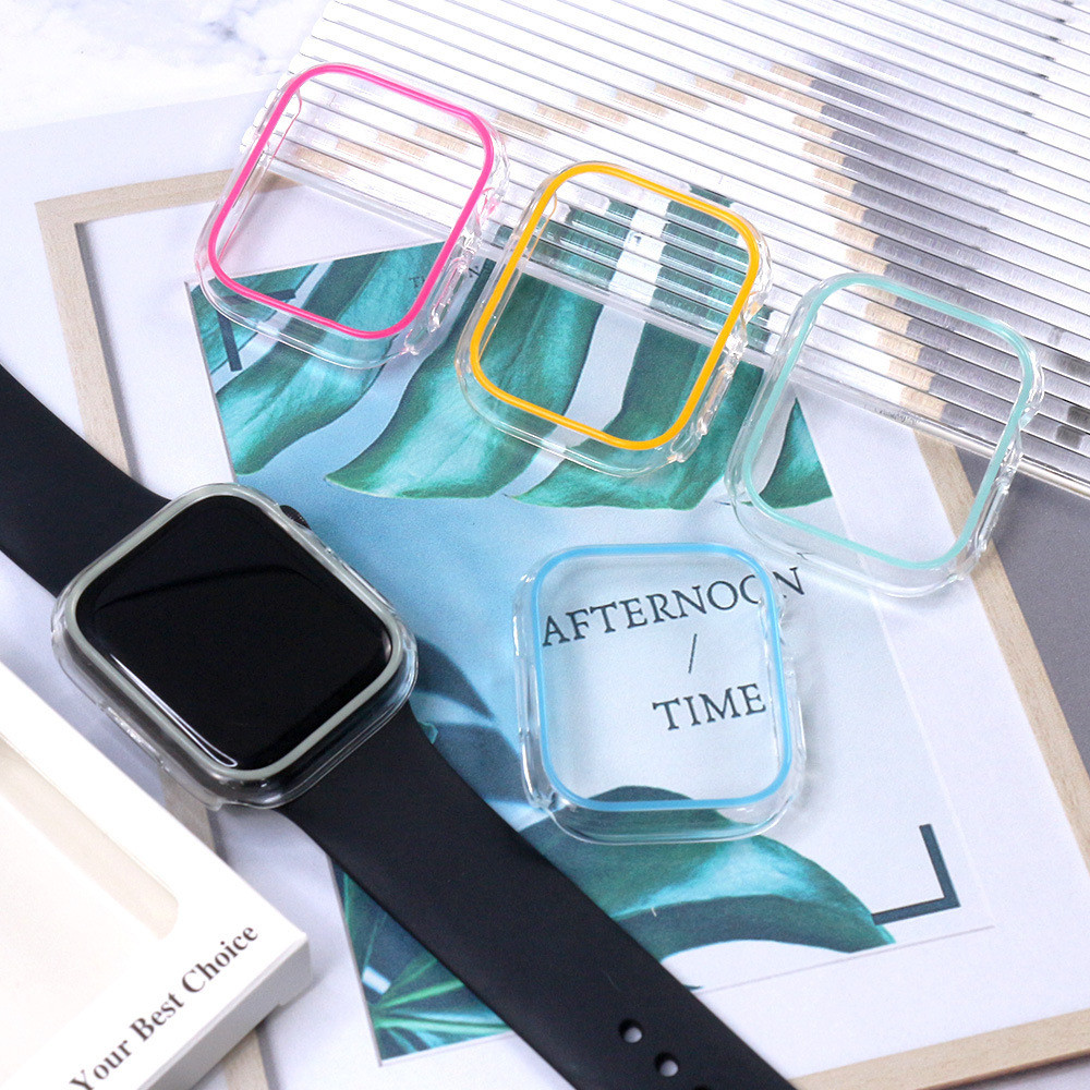 适用苹果iwatch45678代镂空夜光保护套 Ultra 半包透明荧光手表壳