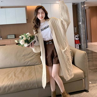 长款毛衣女韩版宽松大码开衫秋冬加厚过膝外穿慵懒风