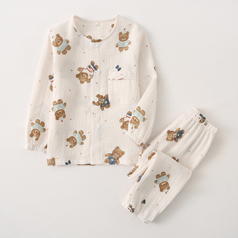 春秋全棉纱布男童睡衣长袖圆领儿童纯棉绉纱春夏薄款居服,童装/婴儿装/亲子装,家居服套装,淘宝优惠券,粉丝福利购,淘宝优惠卷