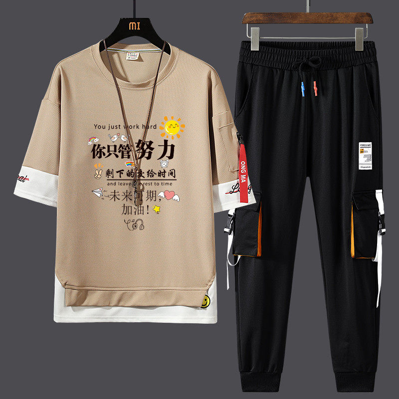 t恤男士夏季韩版潮流半袖服长裤套装ins情侣装体恤衫