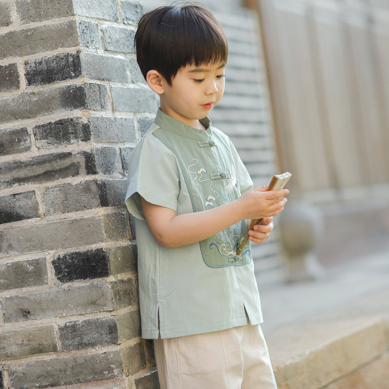 儿童男童夏装宝宝中国风男孩夏季薄款套装民族风改良古装