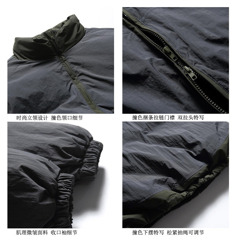 日系复古立领棉衣外套男女撞色拼接潮流棉服中性宽松冬季保暖休闲