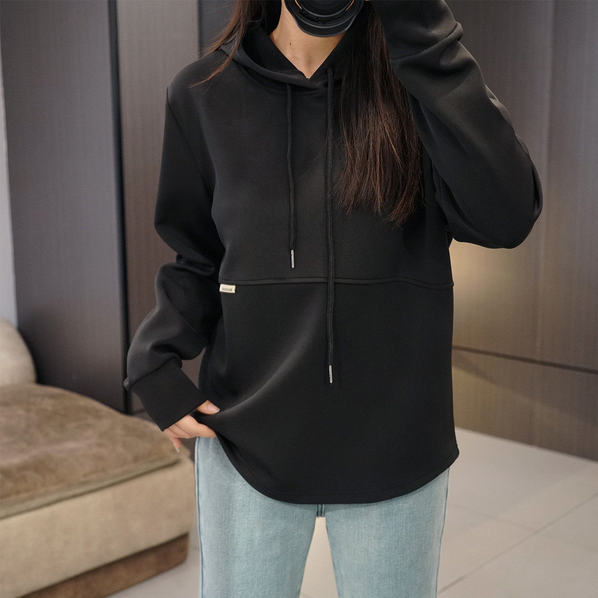 韩版春秋大码连帽套头时尚百搭胖mm抽绳小贴标休闲长袖女,女装/女士精品,大码内搭,淘宝优惠券,粉丝福利购,淘宝优惠卷