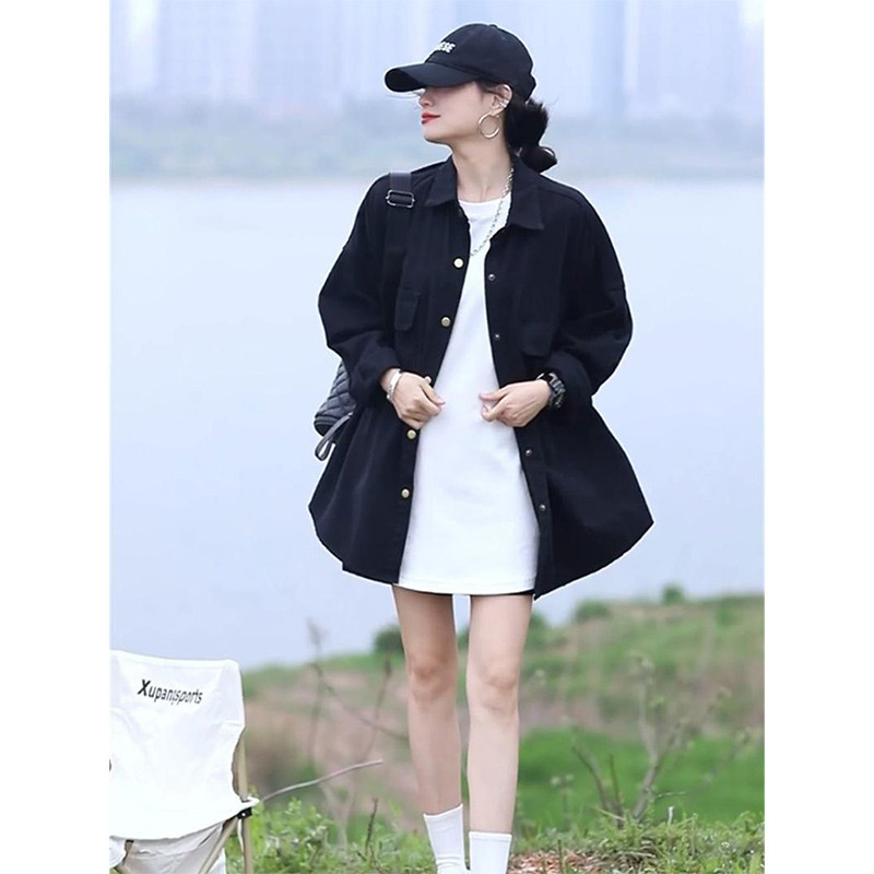 水洗牛仔衬衫女2025春秋今年流行新款中长款大码宽松休闲百搭