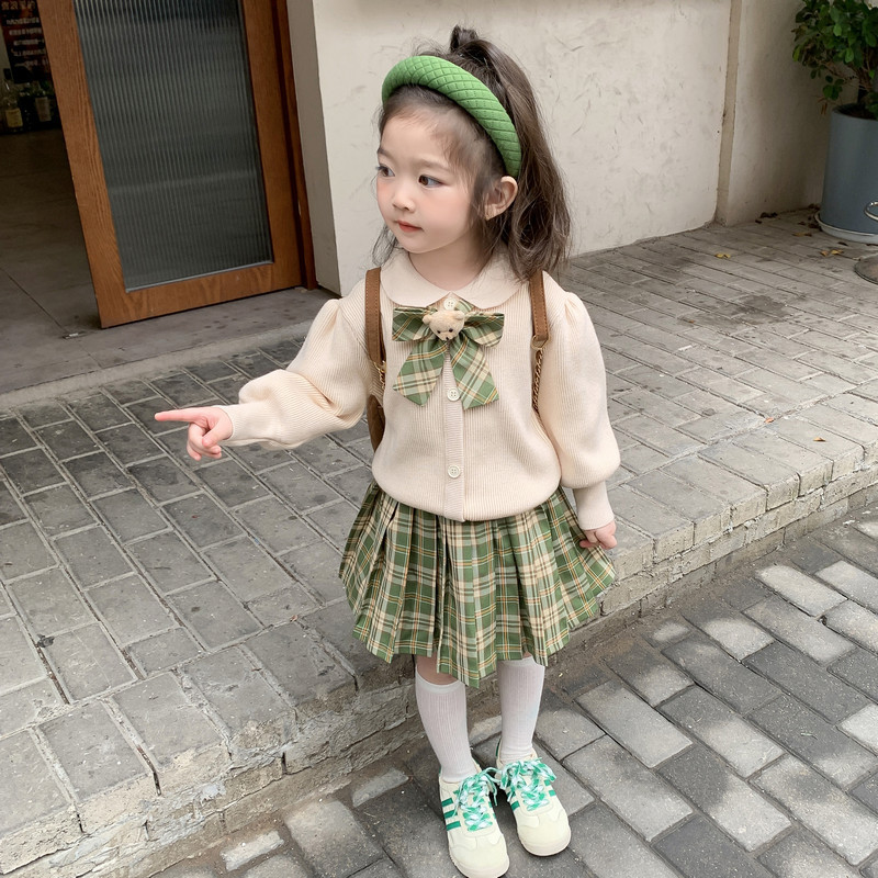 学院风套装裙春季儿童时髦女宝宝春秋洋气毛衣jk裙两件套