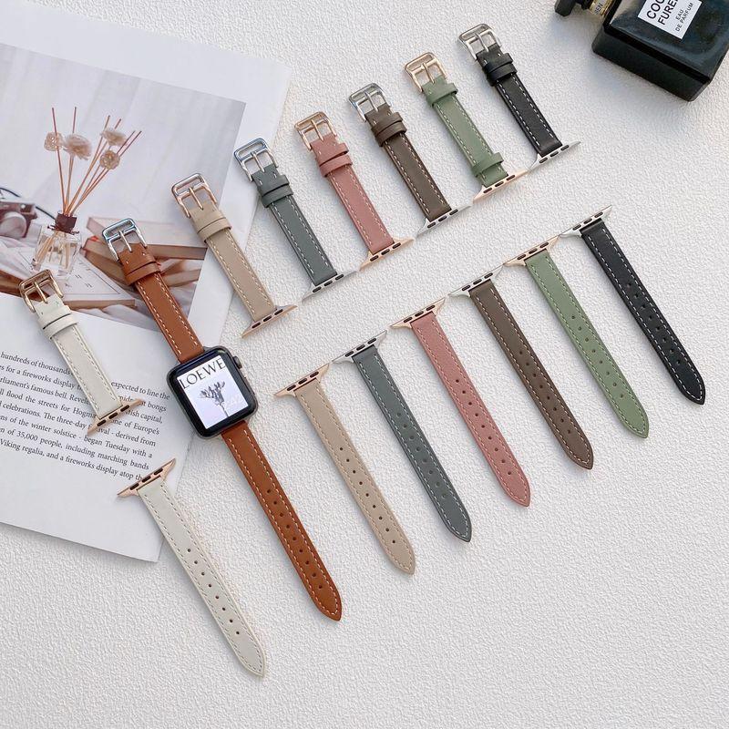适用apple watch苹果手表iwatch675432小蛮腰真皮小众细女款表带8