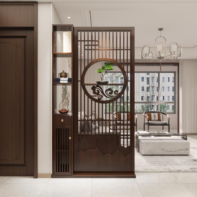 新中式实木屏风隔断客厅2025新款入户正对门进门遮挡玄关柜置物架