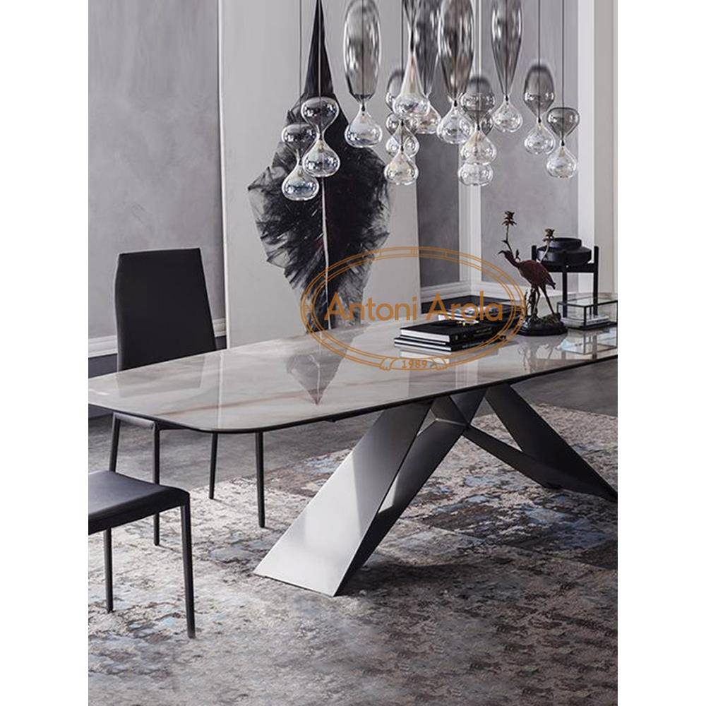 极简主义现代简单轻豪华小公寓石板餐桌和椅子餐桌家长方形设计师