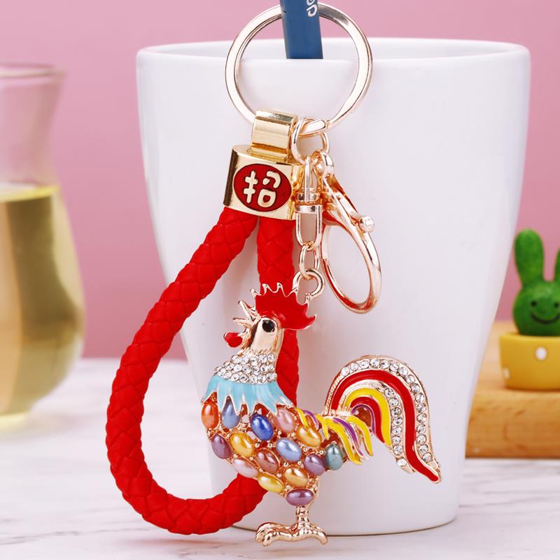 招财生肖创意可爱卡通水钻七彩公鸡汽车钥匙扣女包挂件钥匙链饰品