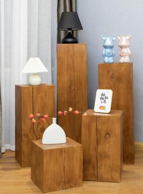 简约风民宿复古木墩子原木实木根雕凳子花架底座玄关摆件角几边几