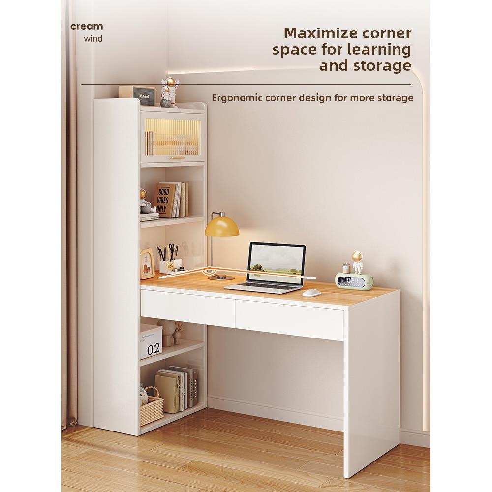 实木书桌书柜一体桌学生家用转角学习桌电脑桌写字桌带抽屉梳妆台